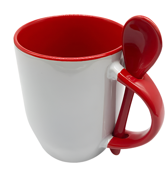 Mug with spoon (Red- Ceramic)