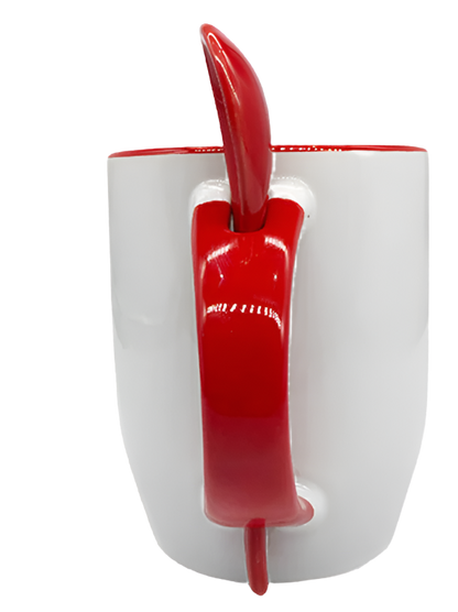Mug with spoon (Red- Ceramic)