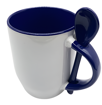 Mug with spoon (Blue- Ceramic)