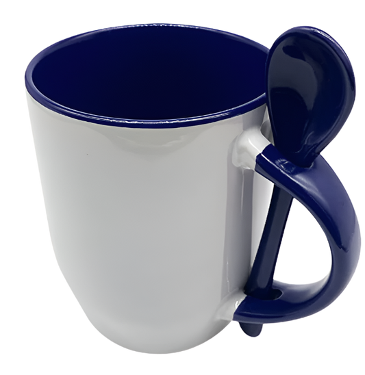 Mug with spoon (Blue- Ceramic)