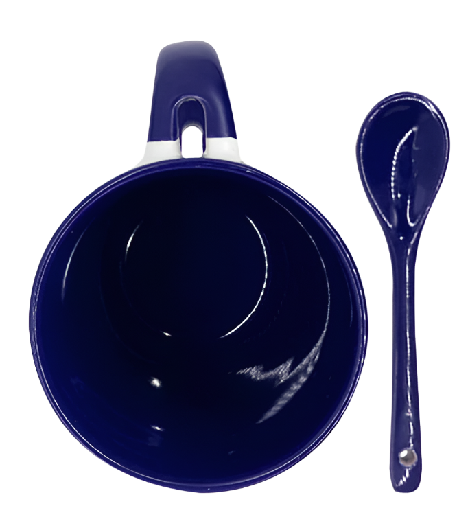 Mug with spoon (Blue- Ceramic)