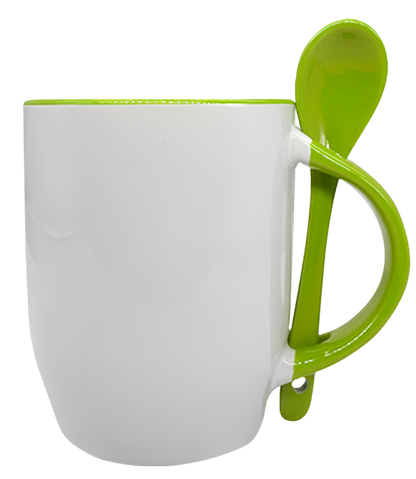 Mug with spoon (Green- Ceramic)