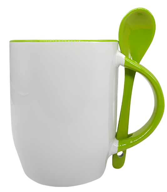 Mug with spoon (Green- Ceramic)