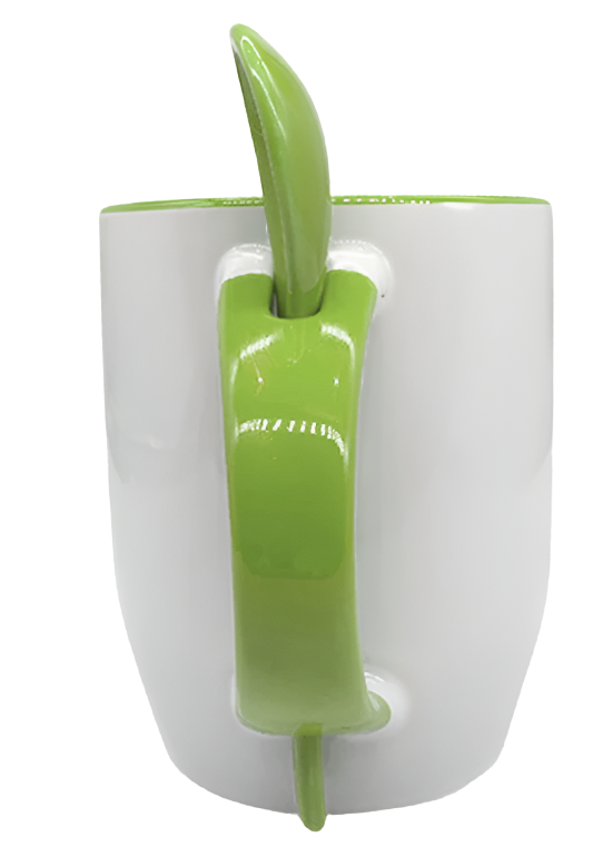 Mug with spoon (Green- Ceramic)