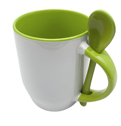 Mug with spoon (Green- Ceramic)