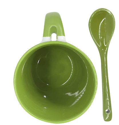 Mug with spoon (Green- Ceramic)