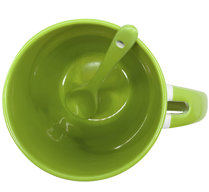 Mug with spoon (Green- Ceramic)