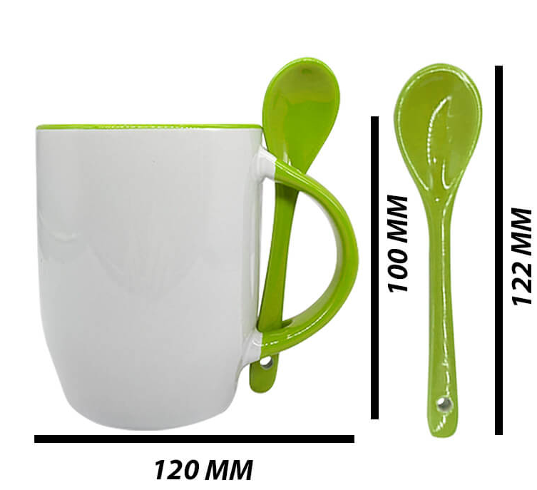 Mug with spoon (Green- Ceramic)