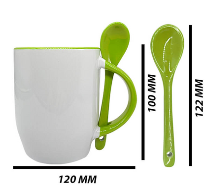 Mug with spoon (Green- Ceramic)