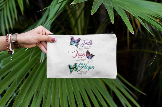 Tote Bag / Grocery Bags with Colorful Handles + Makeup Bag