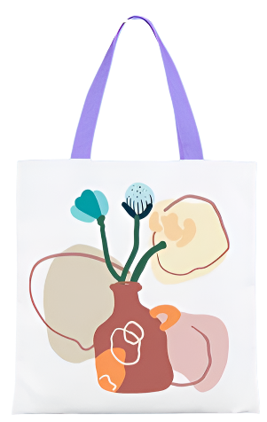 Tote Bag / Grocery Bags with Colorful Handles + Makeup Bag