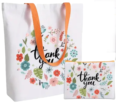 Tote Bag / Grocery Bags with Colorful Handles + Makeup Bag