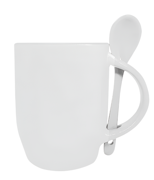Mug with spoon (White- Ceramic)