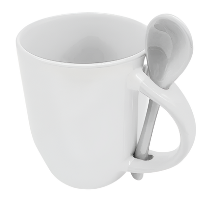 Mug with spoon (White- Ceramic)
