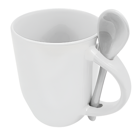 Mug with spoon (White- Ceramic)
